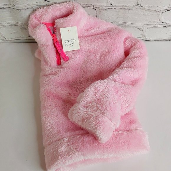 'CROWN & IVY KIDS' LONG SLEEVE COZY SHERPA STYLE PULL~OVER TOP SMALL ZIP FRONT - Picture 1 of 16